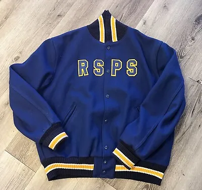 Vintage Neff Jacket XL Wool Varsity Letterman RSPS Mustangs Blue Coat College • $60