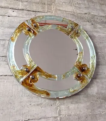 Venetian Round Mirror In Amber Murano Glass By Mazzega 1960s • $5973.55