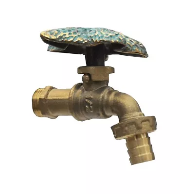 Brass Garden Faucet Tap Green Star Fish Spigot Vintage Water Home Decor Outdoor • $64.99