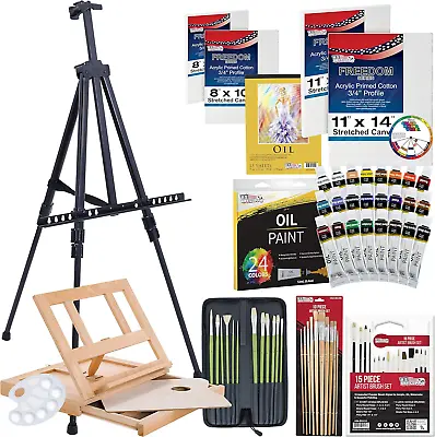 70-Piece Artist Oil Painting Set With Aluminum Field Easel Wood Table Easel 24 • £147.26