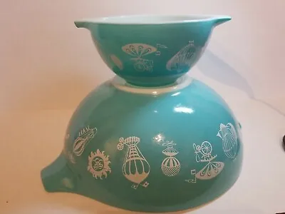 $425 • Buy Vintage Pyrex Turquoise Balloons Chip And Dip Cinderella Bowl Set 