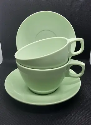 4pc Vintage Mallo Ware Cups #37 & Saucers #55  P.R. Mallory Plastics Mint Green • $12.99