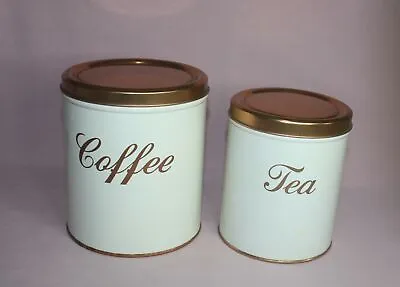 Vintage Mcm Decoware Coffee & Tea Canisters Nesting Metal With Copper Lid • $25.72