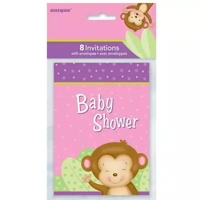 Girl Monkey Baby Shower Invitations 8ct • $3.99