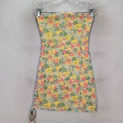 Sndys Revolve Womens Dress Size XS Yellow Floral Mesh Strapless Naomi Micro Mini • $39.95