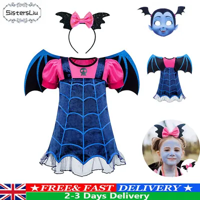 Halloween Kids Girls Vampirina Cosplay Costume Party Fancy Dress Vampire Props • £16.89