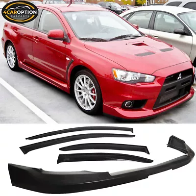 Fits 08-15 Lancer EVO 10 X OE Style Front Bumper Lip Kit PU + Window Visor • $120.99