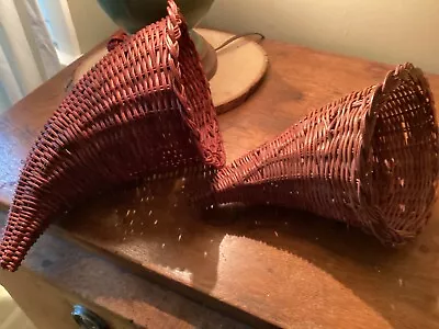 £15.82 • Buy Vintage 2 Cornucopia Horn Of Plenty Baskets Wicker Rattan Thanksgiving Decor