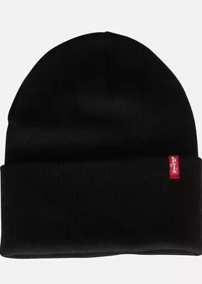 Levis Red Tab Turn Up Beanie Hat Black New Adults One Size OFFICIAL • £21.59