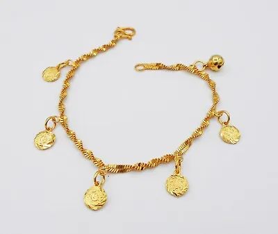 $23.79 • Buy Coins 22K 23K 24K Thai Baht Yellow Gold Plated Bracelet 6.5 Inch Jewelry Girl
