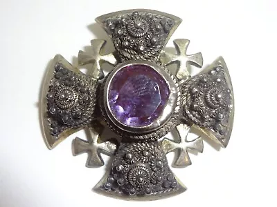 Vintage Sterling Silver & Alexandrite Bethlehem Maltese Cross Pendant Brooch • $149.95