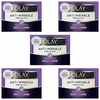 5 Olay Anti-Wrinkle Firm Lift Anti-Ageing Moisturiser Night Cream Hydrating 50ml • £35.43