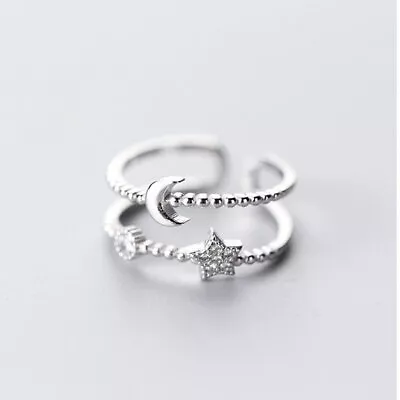 Fashion 925 Silver Moon Star Adjustable Ring Wedding Party Women Jewelry Gift • $1.12