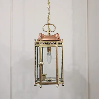 Antique Victorian Hall Lantern Brass Copper And Glass Rewired And Restored • £670