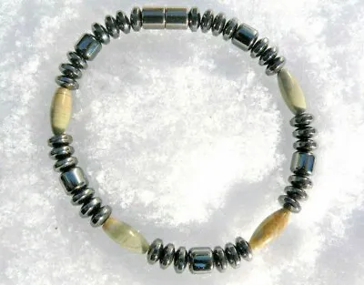 $31.49 • Buy Men's Women's Magnetic Healing Bracelet Anklet Necklace SILVER LEAF JASPER 1 Row