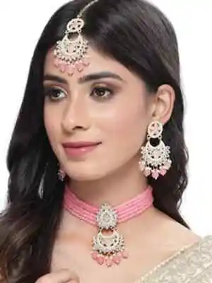 Indian Bollywood Bridal Set Gold Plated Jewelry Earrings CZ Ethnic AD Necklace • $26.65