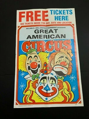 $35 • Buy Vintage Original Great American Circus Clown Poster