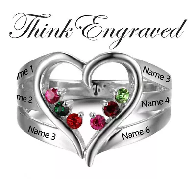 6 Birthstone Mother's Ring In Mom's Heart 6 Engraved Names • $59.50
