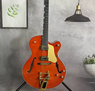 1 Orange Hollow Body Electric Guitar Bigsby Bridge 6 String Gold Hardware • $337.36