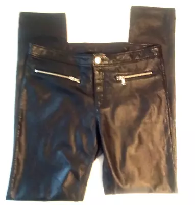 H&M Divided Womens Faux Leather Pants Sz 12 Black Straight Mid Rise EUC • $16