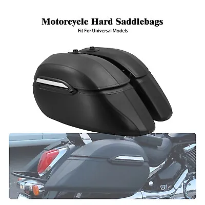 Motorcycle Universal Black Hard Saddle Bags Trunk Luggage Fits For Harley Honda • $722.94