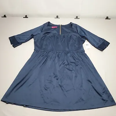 Melissa Masse Dress Womens 2X Blue Navy Made To Measure 3/4 Sleeve Babydoll  • $60