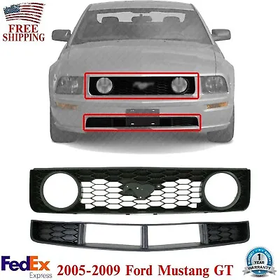 Front Bumper Lower & Upper Grille Textured For 2005-2009 Ford Mustang GT • $89.69