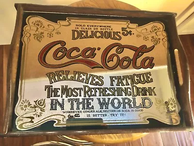 Vintage Delicious Coca-Cola Relieves Fatigue Drink Mirror Sign Tray - 5 Cents • $24