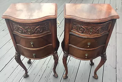 ESTATE SALE! 1920s French Louis XV Style Carved Walnut End Tables Nightstands • $249.99