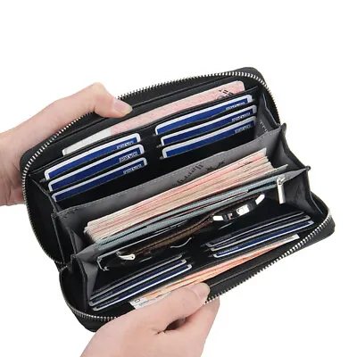 Business Mens Clutch Wallet Leather Zipper Bag Phone Card Holder Long Handbag • $11.65