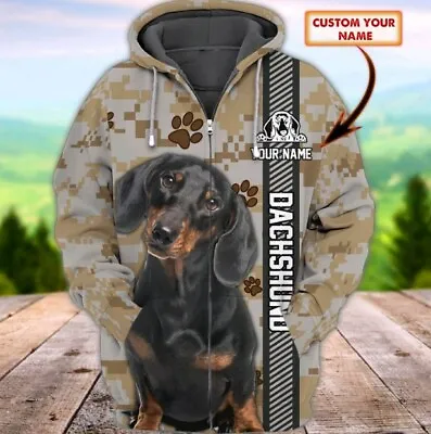 Personalized Dog Love Dachshund Gift Zipper Hoodie 3D Hoodie All Over Print • $39