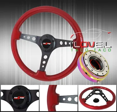 345mm 2  Deep Steering Wheel Red Wood + Quick Release Unit + Gs Button • $85.99