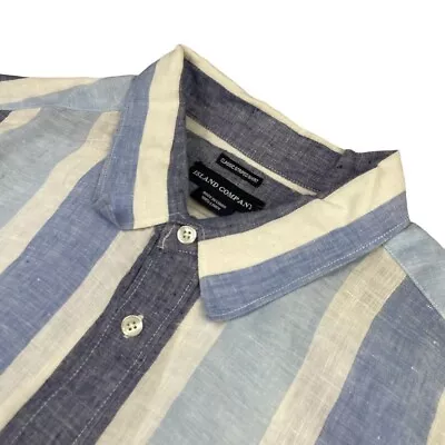 Island Company Men's 100% Linen L/S Button Shirt Blue/White Stripe • XL • $27.99