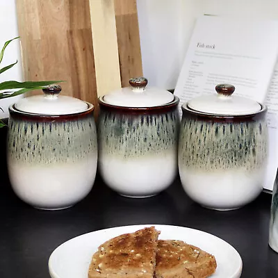 Reactive Glaze Gothic Storage Jars Set Of 3 Ceramic Tea Coffee Sugar Canisters • £48