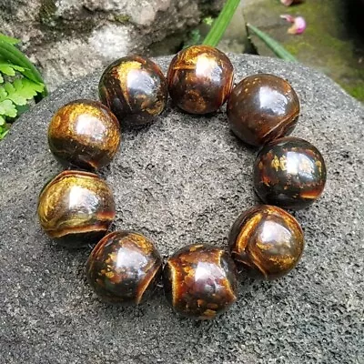 29 MM Indonesia Black Coral Sea Willow Bracelet 9 Beads #TK5 • $290