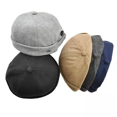 Casual Plain Docker Hat Sailor Mechanic Biker Skull Beanie Rolled Cuff Cap • £7.85