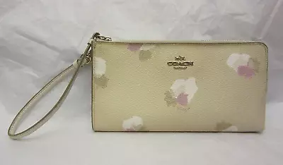 Coach Corner Zip Floral Leather Wristlet W/ Floral Print Wallet Small Purse • $29.99