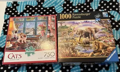 Ravensburger 1000 Piece Safari + Buffalo Cats 750 Piece Puzzle Bundle • $10