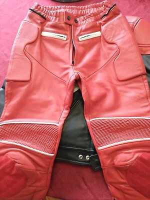 2Piece Red/Black/White Padded Motorcycle Full Leather Racing Suit 165@5'7  SizeM • $165