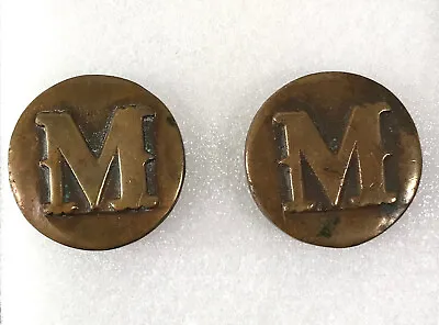 Pair Antique Horse Bridle Rosettes Letter M Vintage Round Solid Brass Copper ? • $72.25