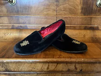 Berk Of Burlington Arcade Black Velvet Handmade ‘Rampant Lion’ House Slippers • £69.99