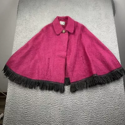 Vintage 60s Andrew Stewart Pink Mohair Cape Cloak Jacket Poncho Wool Fringe • $69.99