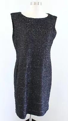 Exclusively Misook Adele Black Fringy Knit Sparkle Sequin Shift Dress Size M • $49.99