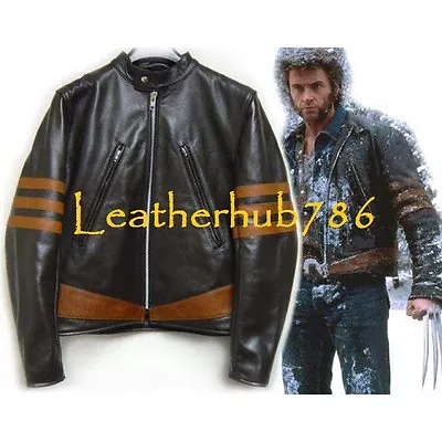 Celebrity Wolverine X MEN ORIGINS Replica Brown Mens Lambskin Leather Jacket 373 • $119.99