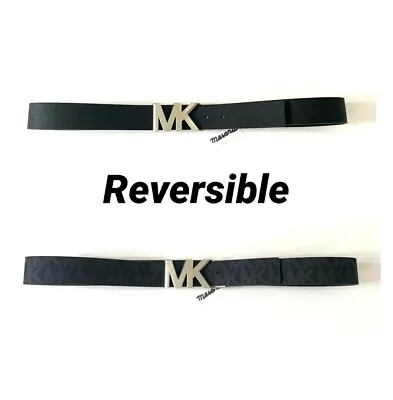 WMN MK Michael Kors Reversible Leather Belt 1.5” Wide Solid Black/Black MK Logo • $34.99