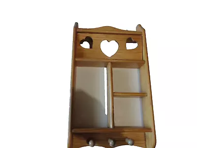 Wooden Wall Shelf Knick Knack With  Cut Out Swinging HEART And Coat Pegs • £14.20