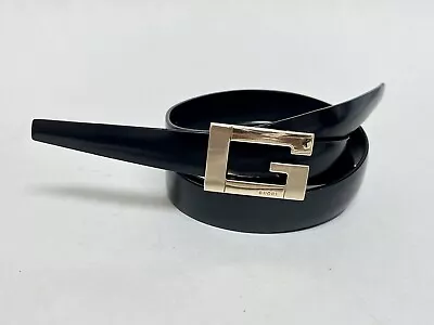🇮🇹 GUCCI Vintage Gold Buckle Black Leather Belt 33” • $250