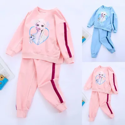 Kids Baby Girls Elsa Frozen Hoodie Tops Sweatshirt Pants Tracksuit Outfits Set • £12.89