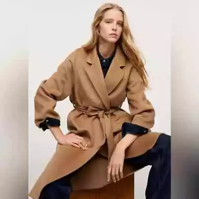 Mango Wool Blend Belted Coat Bloggers Fav New SMALL • $169