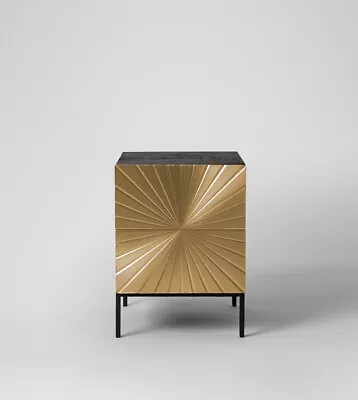 Swoon Bedside Table Ziggy Two Drawer Mango Wood Brass & Black RRP £269 • £189.99